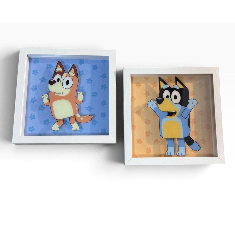 Bluey & Bingo 3D Framed Art Set Shadow Box Wall Decor Kids Room Licensed 8X8